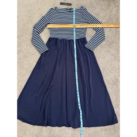 Navy White Stripe Boat Neck Striped Dress Allegra K Medium NWT - Picture 3 of 7
